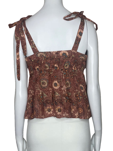 Top Ulla Johnson Flores Tiras Marron-Talla 2