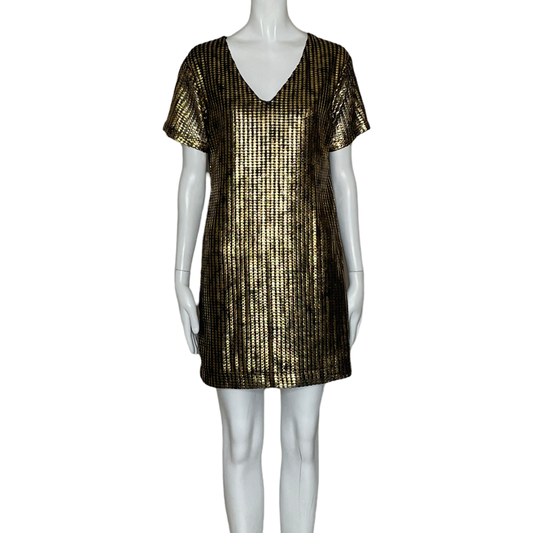 Vestido Zara Mini Metalizado Dorado-Talla XS