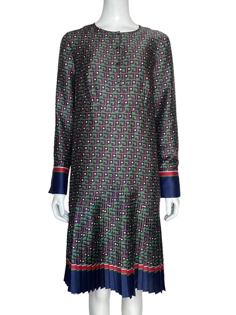 Vestido Purificaciòn Garcia Plisada Verde-Talla 42