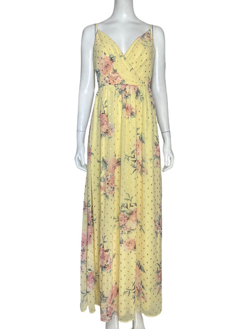 Vestido Trixxi Floral Metalizado Amarillo-Talla 1