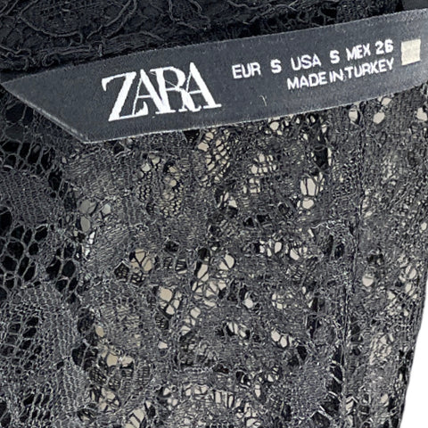 Body Zara Mangas Larga Encaje Negro - Talla S