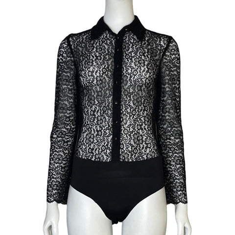 Body Zara Mangas Larga Encaje Negro - Talla S