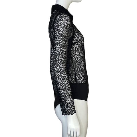 Body Zara Mangas Larga Encaje Negro - Talla S
