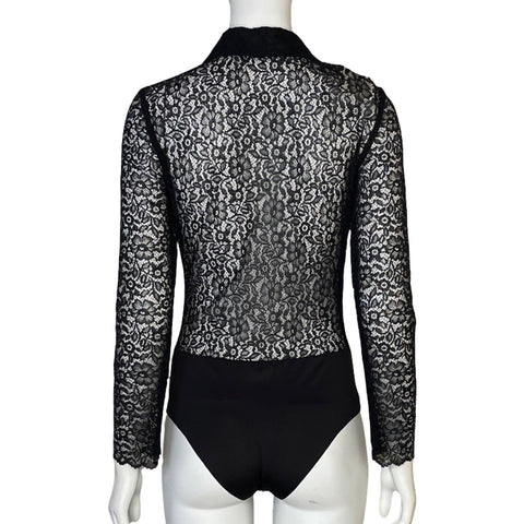 Body Zara Mangas Larga Encaje Negro - Talla S
