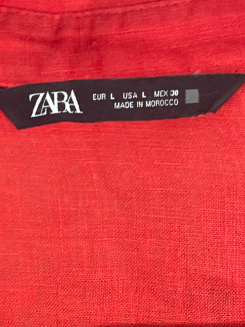 Camisa Zara Bolsillo Rojo-Talla L
