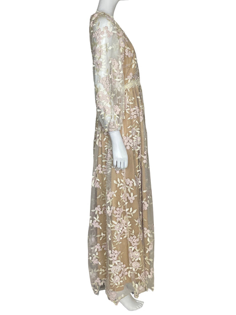 Vestido Just Me Bordado Flores Beige-Talla M