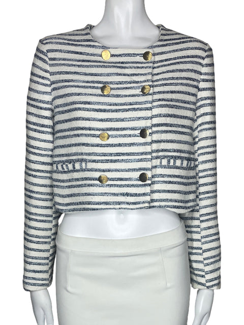 Chaqueta Zara Rayas Botones Blanco-Talla XS