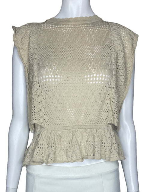 Blusa Zara Troquelado Vuelo Beige-Talla S