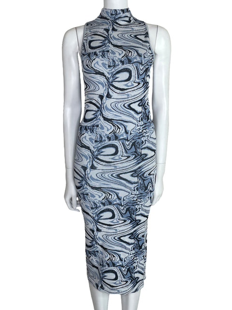 Vestido Zara Cuello Alto Midi Blanco-Talla XS
