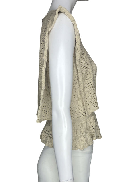Blusa Zara Troquelado Vuelo Beige-Talla S