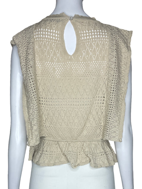 Blusa Zara Troquelado Vuelo Beige-Talla S