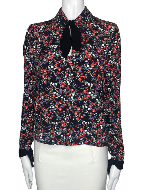 Blusa Zara Flores Mangas Negro-Talla S