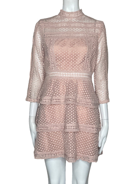 Vestido Tesoro TPS Encaje Mangas Rosado-Talla S
