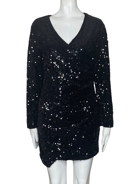 Vestido Primark Lentejuelas Cruzado Negro-Talla 4