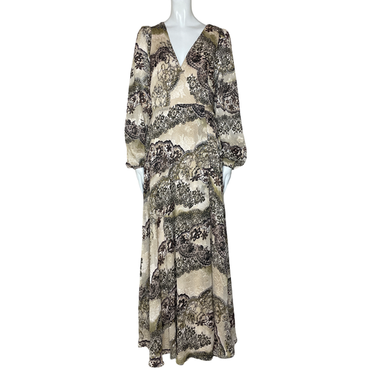 Vestido INA Largo Floral Cuello V Beige - Talla L