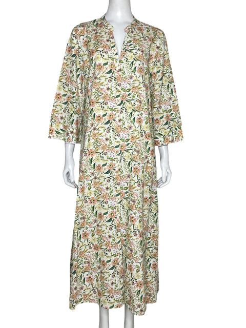 Vestido Zara Floral Camisero Blanco-Talla L