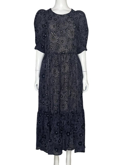 Vestido Ted Baker Flores Abullonada Negro-Talla 3