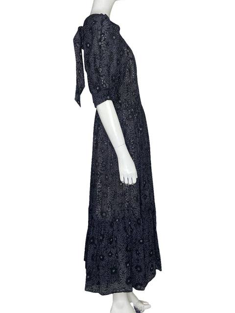 Vestido Ted Baker Flores Abullonada Negro-Talla 3