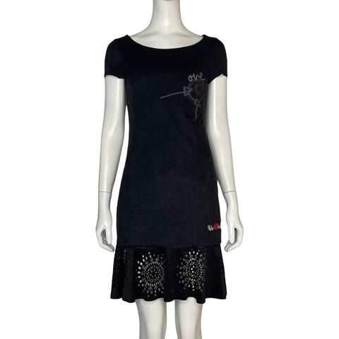 Vestido Desigual Aterciopelado Negro - Talla XS