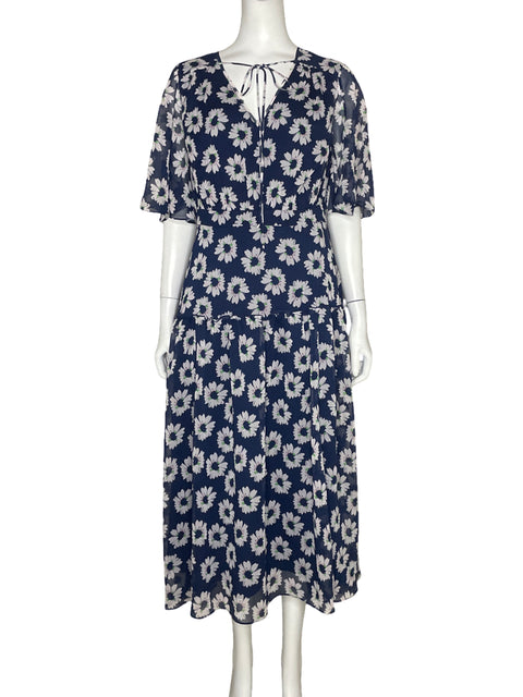 Vestido Ted Baker Floral Cuello V Azul-Talla 3
