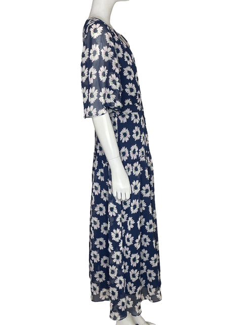 Vestido Ted Baker Floral Cuello V Azul-Talla 3