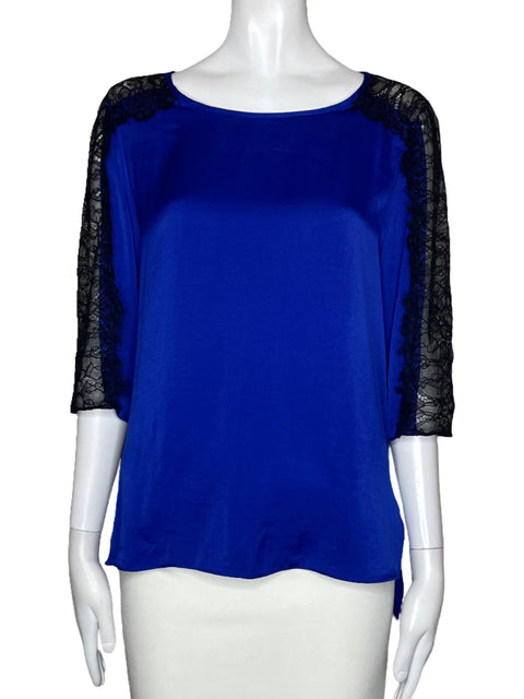 Blusa BCBG Mangas Encaje Azul-Talla M