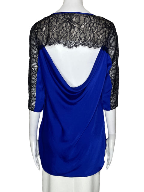 Blusa BCBG Mangas Encaje Azul-Talla M