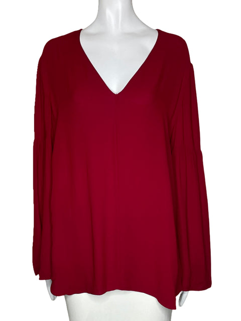 Blusa Massimo Dutti Mangas Cuello V Rojo-Talla 12