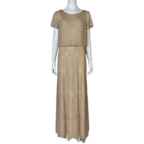 Vestido Adrianna Papell Pedrería Beige - Talla 14