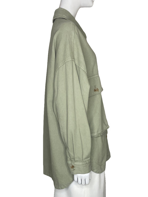 Jacket Stradivarius Bolsillos Jean Verde-Talla M