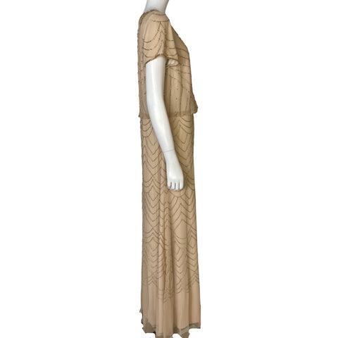 Vestido Adrianna Papell Pedrería Beige - Talla 14