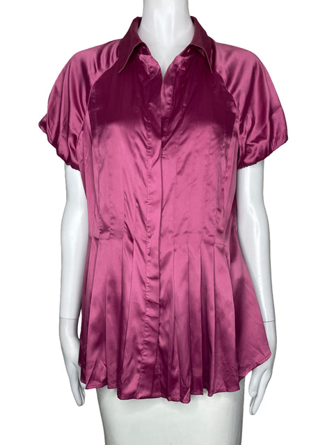 Blusa BCBG Pliegues Mangas Puff Rosado-Talla L