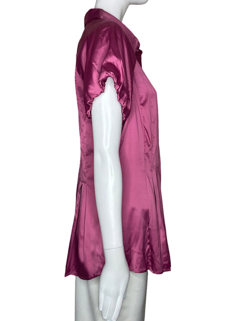 Blusa BCBG Pliegues Mangas Puff Rosado-Talla L