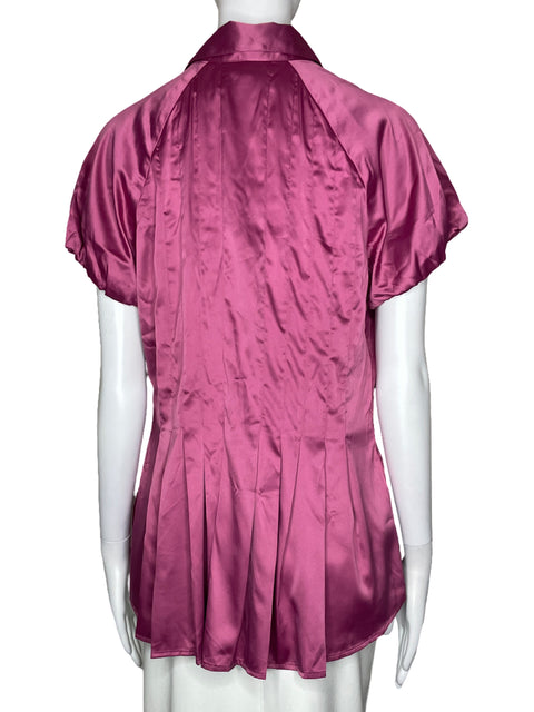 Blusa BCBG Pliegues Mangas Puff Rosado-Talla L