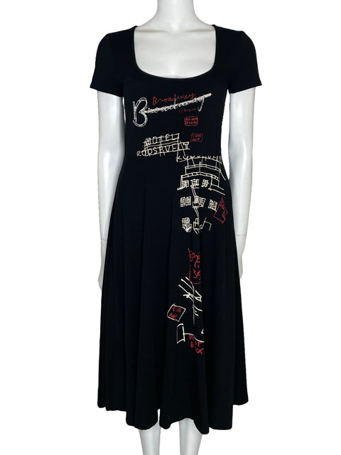 Vestido Desigual Midi Manga Corta Negro-Talla L
