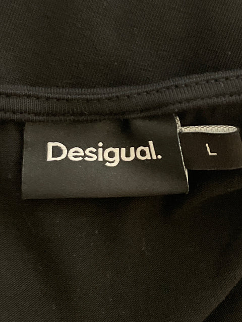 Vestido Desigual Midi Manga Corta Negro-Talla L