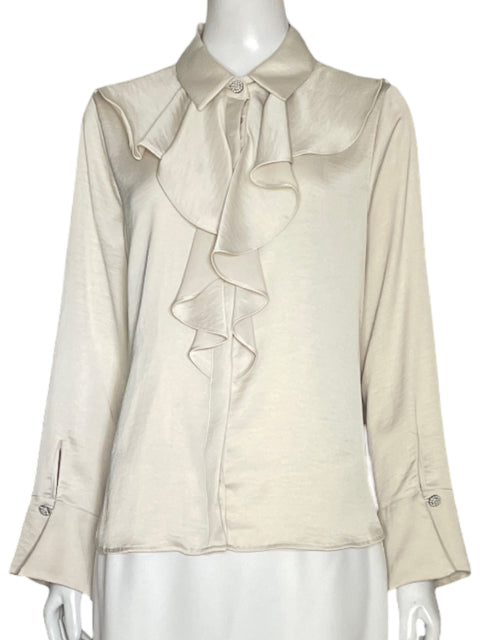 Camisa Zara Satinada Vuelos Beige-Talla L