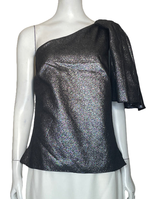 Blusa Zara One Shoulder Brillo Negro-Talla M