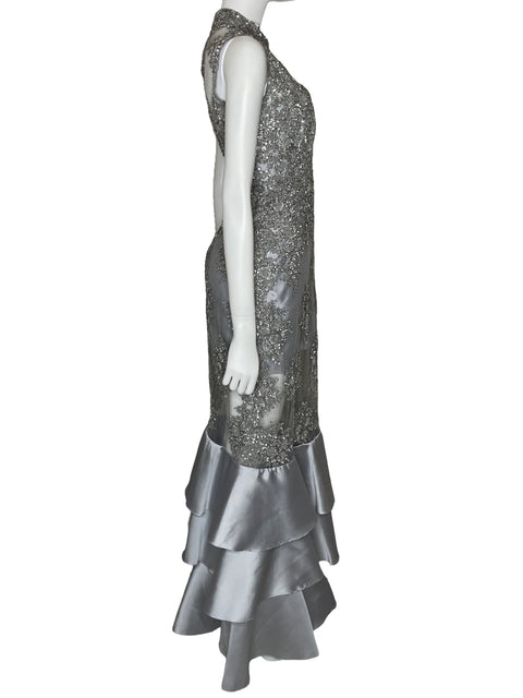 Vestido Darce Maxi Halter One Shoulder Gris-Talla U