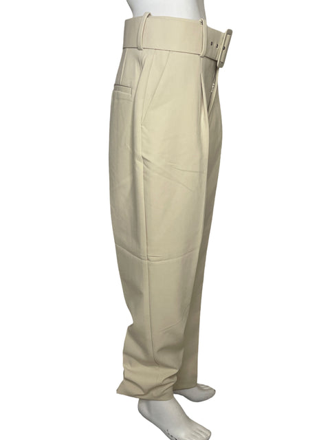 Pantalón Zara Plisado Cinturón Beige-Talla L