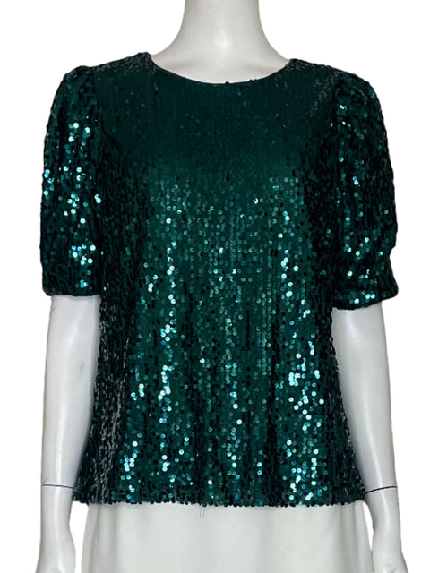 Blusa Vine & Love Lentejuela Hombros Puff Verde-Talla S