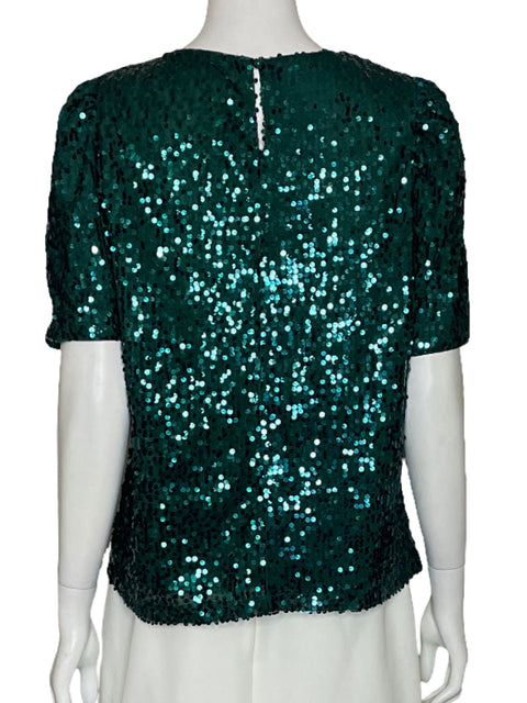 Blusa Vine & Love Lentejuela Hombros Puff Verde-Talla S