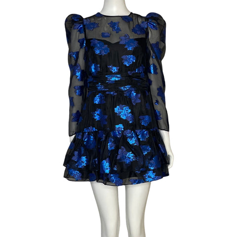 Vestido Zara Floral Metalizado Negro-Talla M