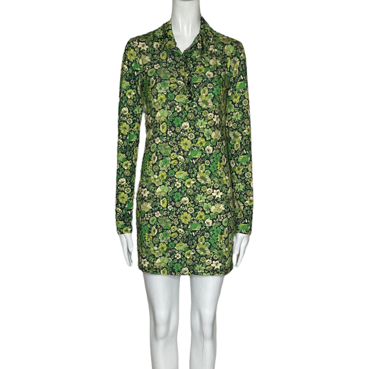 Vestido ZARA  Retro Flores Verde-Talla S