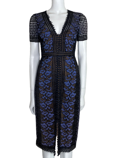 Vestido BCBG Encaje Escote V Negro-Talla 0