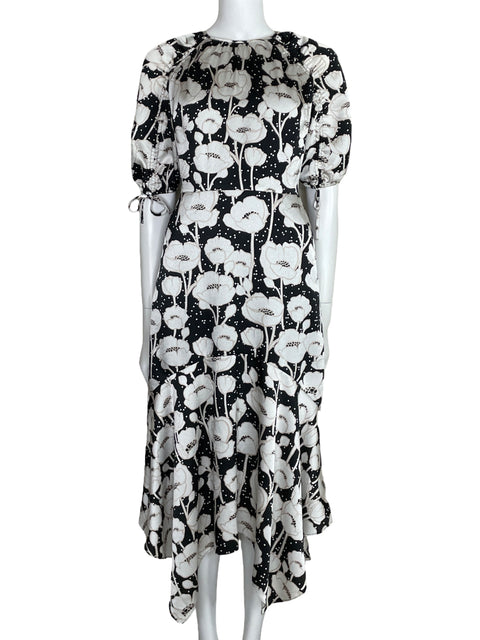 Vestido Ted Baker Floral Asimétrico Negro-Talla 1