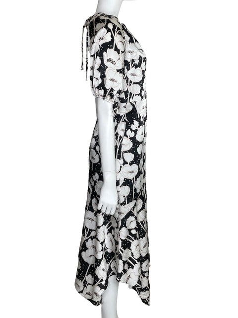 Vestido Ted Baker Floral Asimétrico Negro-Talla 1