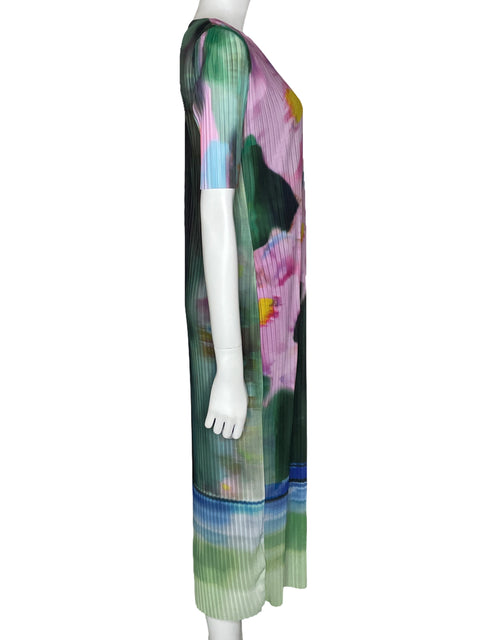 Vestido Desigual Plisado Floral Verde-Talla XS