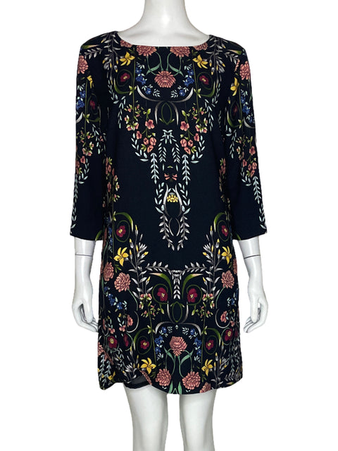 Vestido Desigual Flores Mangas Negro-Talla 42