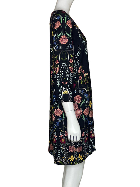 Vestido Desigual Flores Mangas Negro-Talla 42